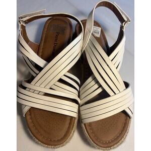Pierre Dumas White Strappy Slingback Wedge Sandals Buckle Ankle Strap US 8